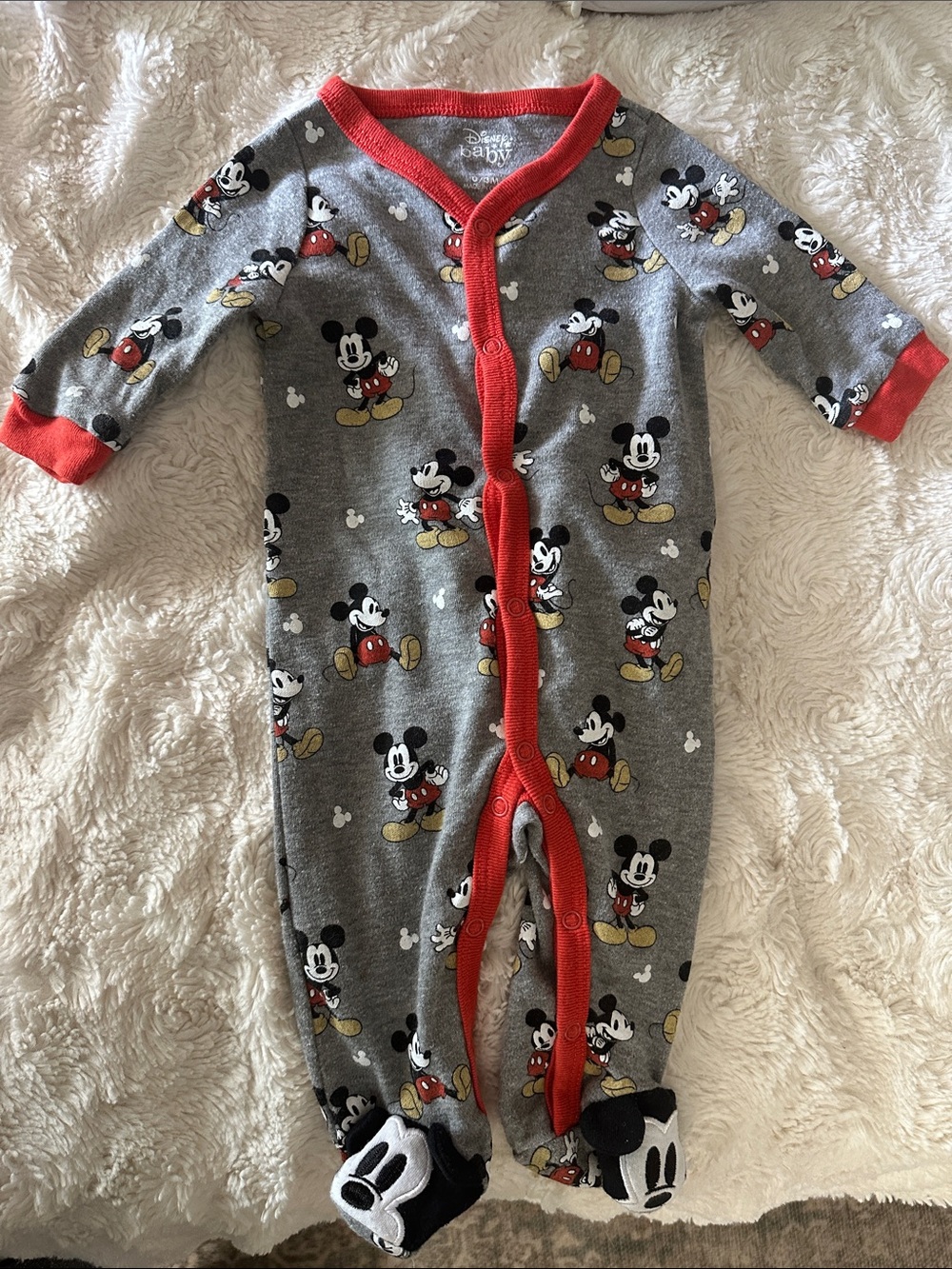 Disney Gray & Red Mickey Mouse Footed One-Piece